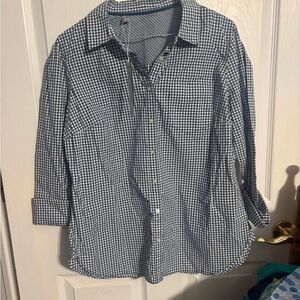 JCPenney Women's Blue Checkered Button Down Shirt